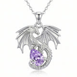Sterling Silver Dragon Birthstone Necklace Jewelry Gifts for Dragon Lovers, Birthday Anniversary