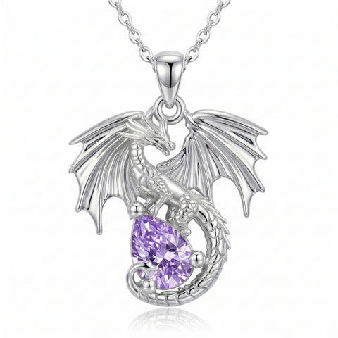 Sterling Silver Dragon Birthstone Necklace Jewelry Gifts for Dragon Lovers, Birthday Anniversary