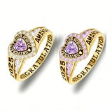 Sterling Silver Personalized Birthstone Engraved Class Rings for Women, College Senior High School Ring