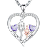 Sterling Silver Birthstone Father-Daughter Pendant Necklace Engraved with I Love You Forever