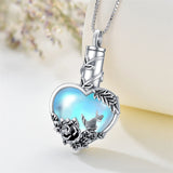Sterling Silver Heart Shaped Moonstone Rose & Heart Urn Necklace for Ashes