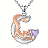 Sterling Silver 12 Month Birthstone Fox Pendant Necklace for Women