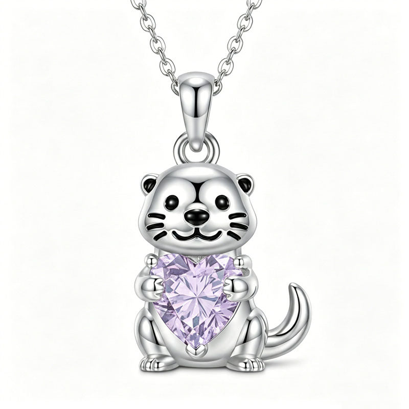 Sterling Silver 12 Month Birthstones Hedgehog Pug Fox Otter Pendant Necklace Gifts for  Birthday, Christmas, Graduation
