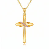 14K Gold Plated Birthstone Infinity  Cross Pendant NecklaceJewelry for Women