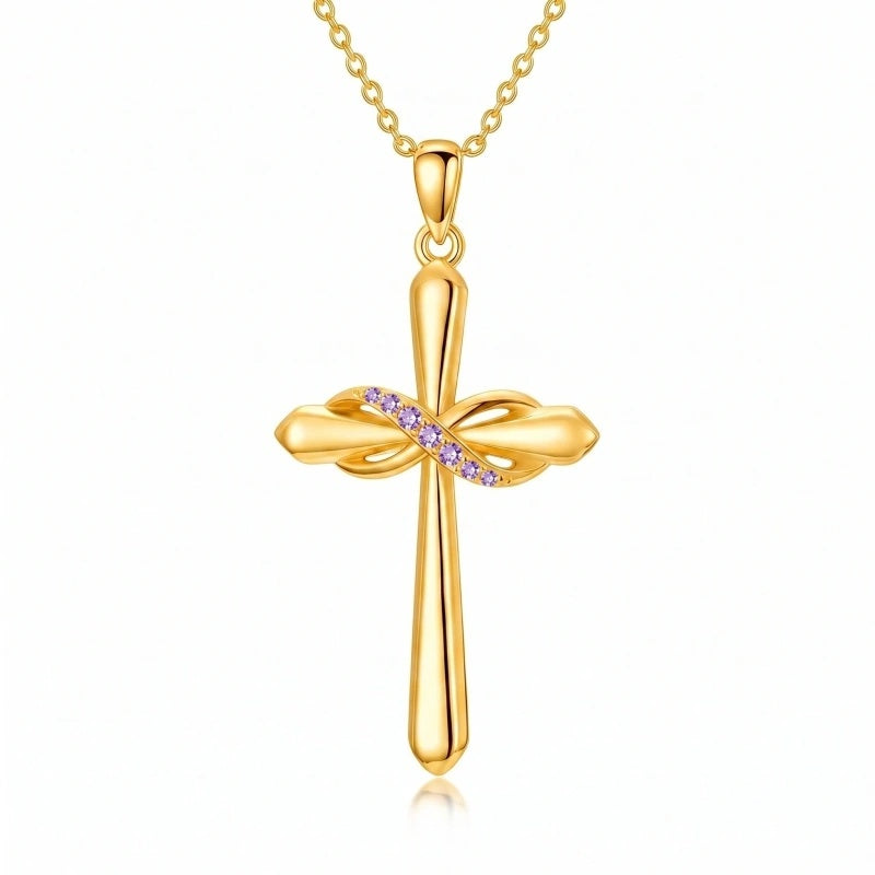 14K Gold Plated Birthstone Infinity  Cross Pendant NecklaceJewelry for Women