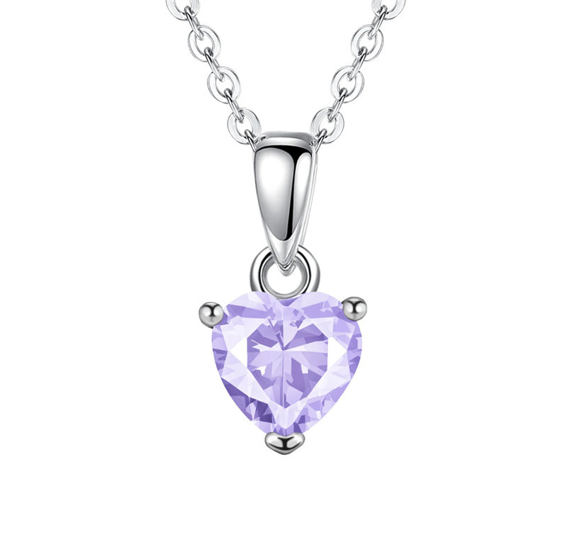 Sterling Silver Heart-Shaped 12 Month Birthstone Cubic Zirconia Pendant Necklace, Valentine's Day Gift