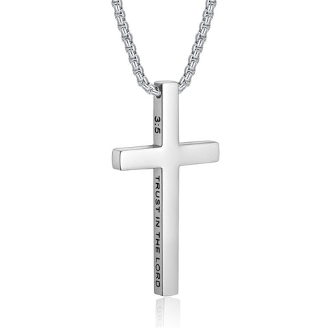 Stainless Steel Cross Necklace for Men Inspirational Bible Verse Cross Pendant Christian Jewelry