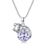 14K Gold Cat Necklace with Birthstone Cat Pendant Necklace Gift for Women