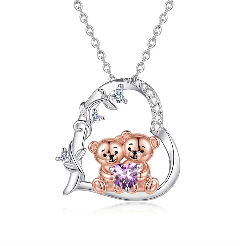 Sterling Silver Birthstone Teddy Bear Pendant Necklace