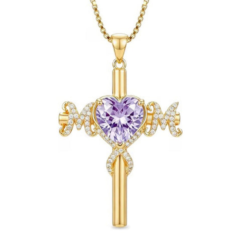 14K Gold Plated  Birthstone Cross Necklace  Pendant Necklace Mother's Day Birthday Gifts for Women