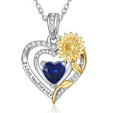 Sterling Silver Heart Birthstone Sunflower Pendant Necklace Engraved with I Love You Forever