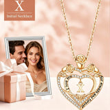 14K Gold Plated Rose Heart Initial Necklace Engraved with I Love You for Always and Forever  for Women