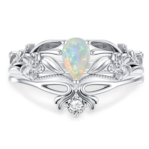 Sterling Silver Pear Shaped Gemstone Engagement Rings Set for Women