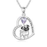 Sterling Silver 12 Month Birthstone Schnauzer Chihuahua Pitbull Pug Pendant Necklace for Women