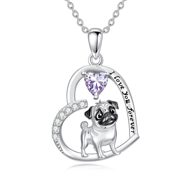 Sterling Silver 12 Month Birthstone Schnauzer Chihuahua Pitbull Pug Pendant Necklace for Women