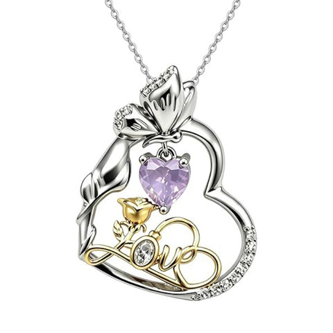 14K Gold Plated Birthstone Love Rose Pendant Necklace Anniversary Christmas Birthday Jewelry Gifts for Women