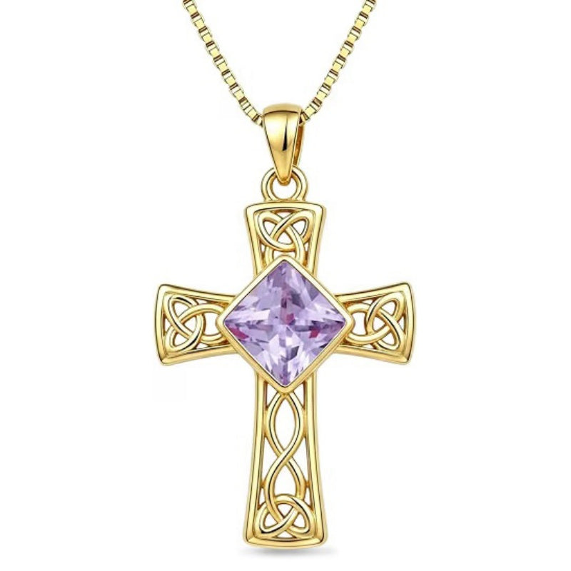 14K Gold Plated  Birthstone Cross Necklace  Pendant Necklace Mother's Day Birthday Gifts for Women