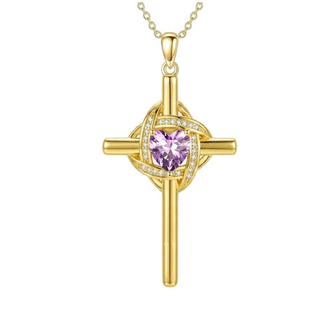 10K 14K 18K Gold Birthstone Cross Pendant Necklace Christian Jewelry