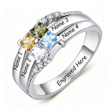 10K 14K 18K Gold Square Shaped Personalized 1-5 Birthstone  Family Mother's Ring Anniversary Ring for Women