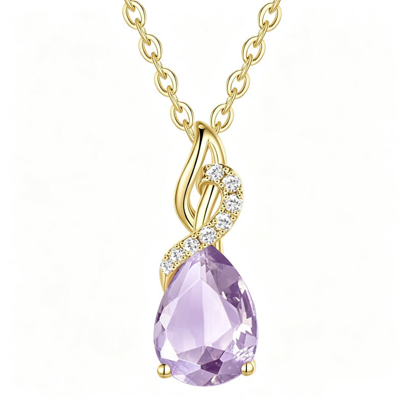 14K Gold Plated  Teardrop Birthstone Pendant Necklace Birthday Gifts for Women