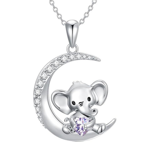 Sterling Silver Birthstone Elephant Pendant Necklace