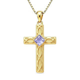 14K Gold Plated Birthstone Cross Pendant Necklace for Women  Anniversary Christmas Birthday Gift