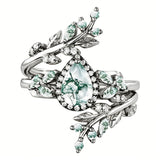 Sterling Silver 10K 14K 18K Gold 2CT Moss Agate Vine Leaf Women's Bridal Ring Sets for Wedding Engagement