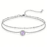Sterling Silver Birthstone Double Layer Anklet for Beach Weddings, Summer Vacations & Pool Parties