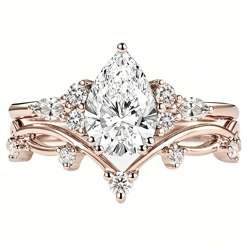 Sterling Silver 10K 14K 18K Gold 1CT-4CT Heart Round Teardrop Oval Moissanite Engagement Rings Set for Women