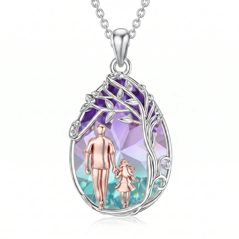 Sterling Silver Crystal Father Daughter Pendant Necklace from Dad  I Love You Forever Jewelry