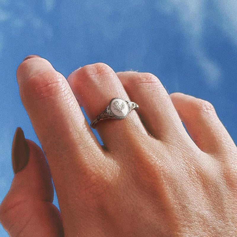 Sterling Silver Custom  Birth Flower Ring for Women Birthday Mother's Day Christmas Gifts