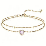 Sterling Silver Birthstone Double Layer Anklet for Beach Weddings, Summer Vacations & Pool Parties