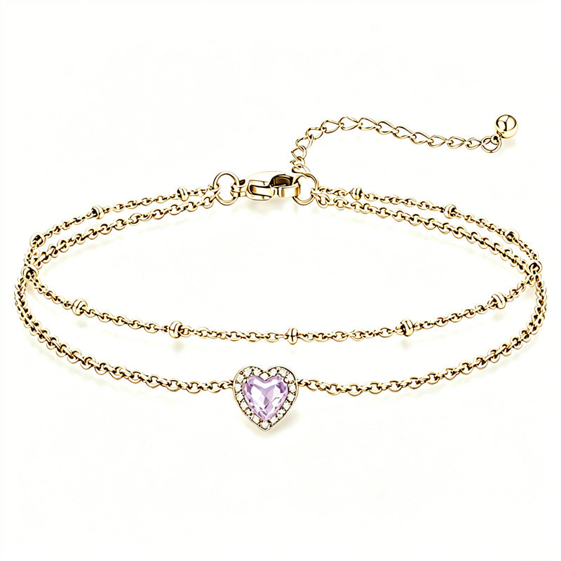 Sterling Silver Birthstone Double Layer Anklet for Beach Weddings, Summer Vacations & Pool Parties