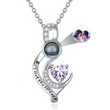 Sterling Silver 12 Months Birthstone Personalized Photo Projection  Pendant Necklace