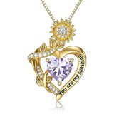 10K 14K 18K Gold  12 Months Birthstones Sunflower Pendant Necklace Engraved with You are My Sunshine