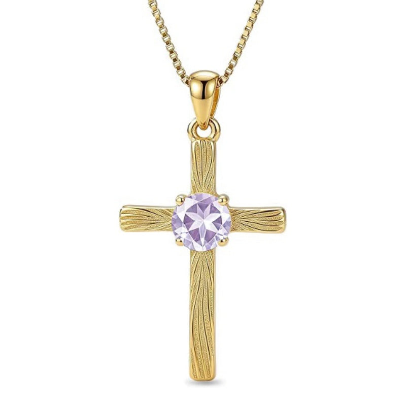 14K Gold Plated  Birthstone Cross Necklace  Pendant Necklace Mother's Day Birthday Gifts for Women