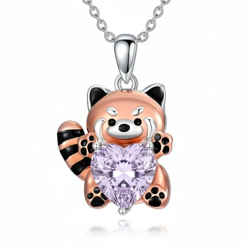 Sterling Silver Birthstone Red Panda Pendant Necklace for Women Birthstone Christmas Birthday  Gifts