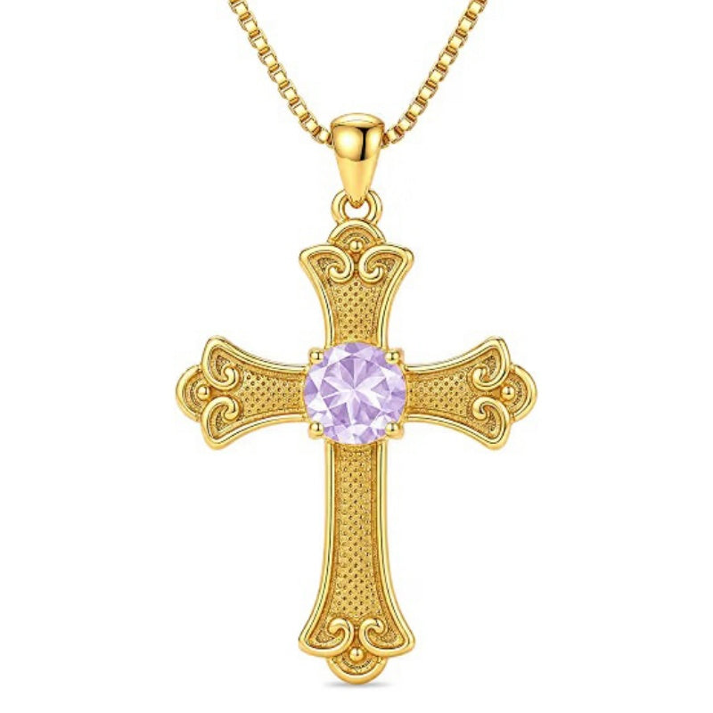 14K Gold Plated  Birthstone Cross Necklace  Pendant Necklace Mother's Day Birthday Gifts for Women