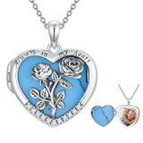 Sterling Silver Turquoise Personalized Photo 12-Month Birth Flower Pendant Necklace