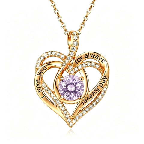 14K Gold Plated Heart Birthstone Infinity Necklace Christmas Valentine Birthday Gift