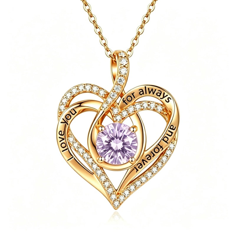 14K Gold Plated Heart Birthstone Infinity Necklace Christmas Valentine Birthday Gift