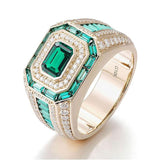 Sterling Silver 10K 14K 18K Gold Emerald Cut Gemstone Engagement Ring Wedding Anniversary Ring for Men