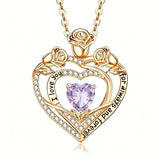 14K Gold Plated Rose Heart Birthstone Necklace for Women Engraved with I Love You for Always and Forever