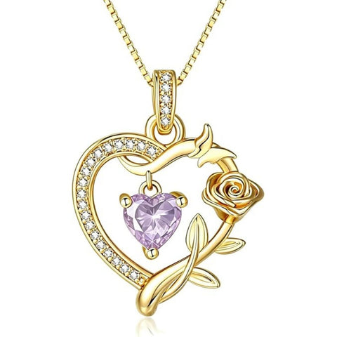 14K  Gold Plated Birthstone Rose Butterfly Pendant Necklace Everyday Jewelry Birthday Christmas Gift
