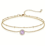 Sterling Silver Birthstone Double Layer Anklet for Beach Weddings, Summer Vacations & Pool Parties