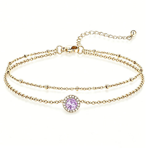 Sterling Silver Birthstone Double Layer Anklet for Beach Weddings, Summer Vacations & Pool Parties