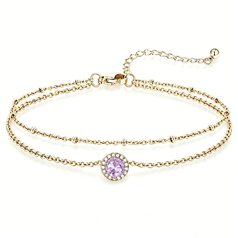 Sterling Silver Birthstone Double Layer Anklet for Beach Weddings, Summer Vacations & Pool Parties