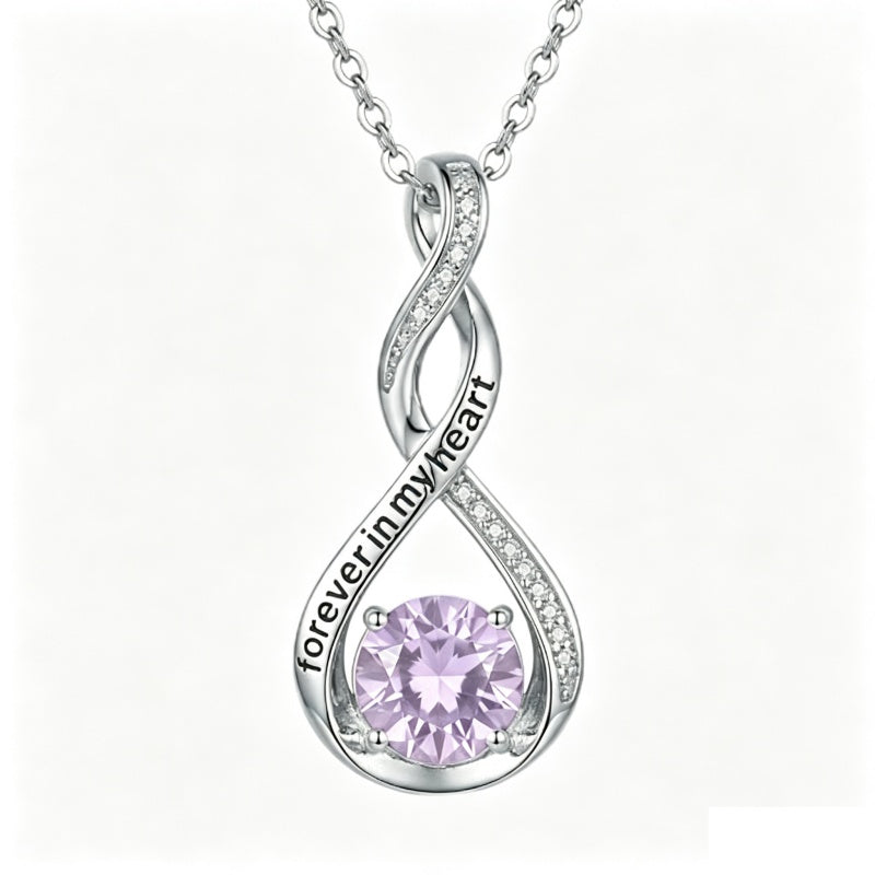 14K Gold Plated 12 Month Birthstone Infinity Twisted Pendant Necklace Mother's Day Christmas Anniversary Birthday Gift