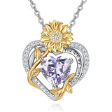 Sterling Sliver Birthstone Love Heart & Sunflower Pendant Necklace Engraved With You Are My Sunshine