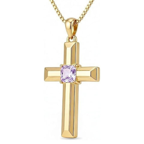 14K Gold Plated  Birthstone Cross Necklace  Pendant Necklace Mother's Day Birthday Gifts for Women